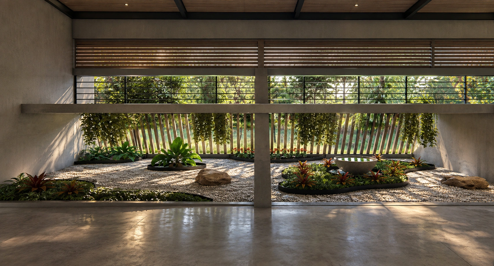 Jardín zen y biofílico interior