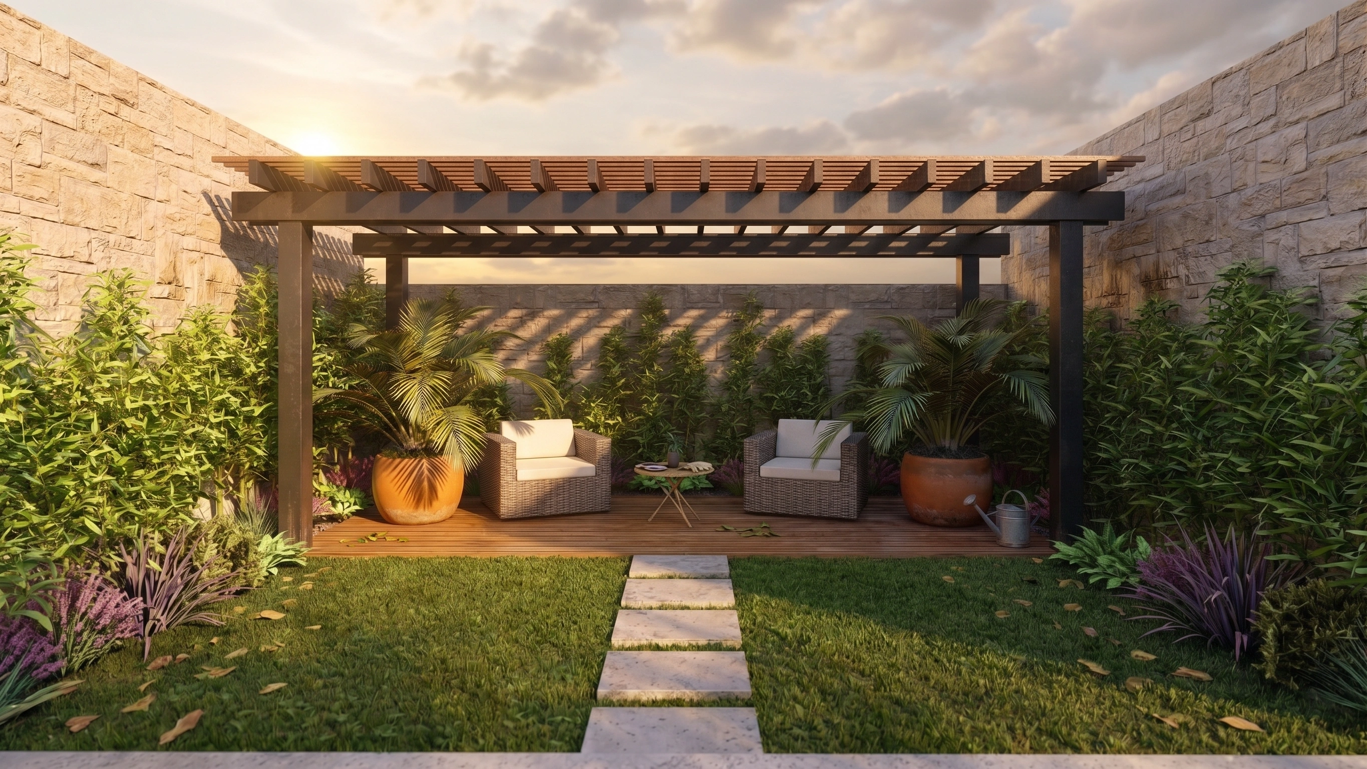 Diseño pérgola jardín contemporáneo-mediterráneo